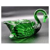 Green art glass swan