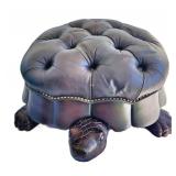 Wooden tortise ottoman w leather upholstery