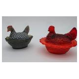 two miniature hen on nest