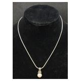 Sterling silver necklace w faux pearl pendant
