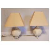 pair petite metal footed lamps