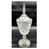 Tall etched crystal candy jar