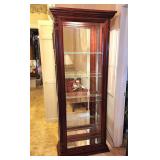Mahogany finish lighted curio cabinet