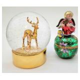 Golden deer snow globe & a trinket box