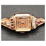 Luzerne 14k bezel ladies watch w rubies & diamonds