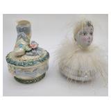 Ceramic clown & boot trinket boxes