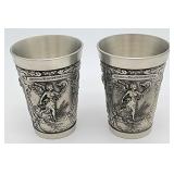 Pair Zinn Becker German pewter spirit cups