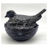 Imperial black glass dove on nest
