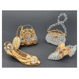 Gold-plated and spun glass purses and shoes