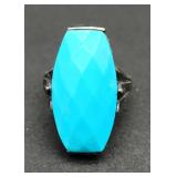 Sterling silver faceted turquoise ring