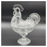 Clear glass rooster candy dish