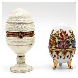 2 porcelain egg trinket boxes