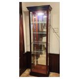 Wooden cherry finish lighted curio cabinet