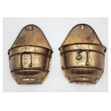 Pair vintage brass wall vases