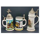 German milk glass & porcelain lidded steins