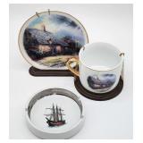 Thomas Kinkade cup & saucer + ship ashtray