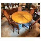 Round pedestal dining table w 5 canecback  chairs