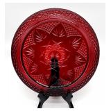 Ruby red pressed glass plate