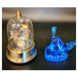 Happy blubird & domed hsnd blown glass hummingbird