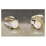 Two sterling silver faux pearl rings