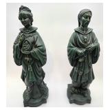 Handmade ceramics Asian figures green glaze