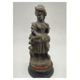 Antique cast metal lady statue