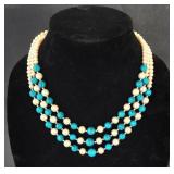 Turquoise & cultured pearl necklace sterling clasp