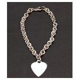 Heavy sterling silver bracelet w heart charm