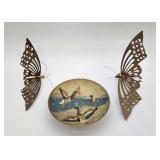 Brass butterflies & shallow bowl