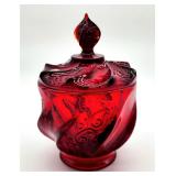 Fenton ruby red swirl glass candy dish