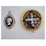 Cameo pendant & cloisonne pill box
