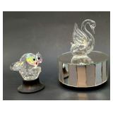 Faceted crystal fish & swan music box