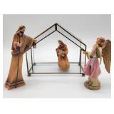 Italian style resin nativity w glass curio manger