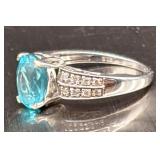 14k white gold & diamond blue topaz ring