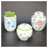 Mini Asian porcelain planters jars