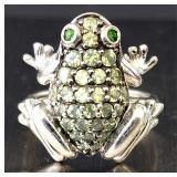 Sterling silver bejeweled frog ring