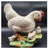 Ceramic hen with chicks crackle glaze