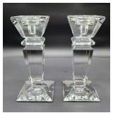 Pair heavy lead crystal pillar candlesticks