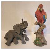 Resin elephant & parrot