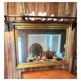 Wood framed mirror & the shelf above it