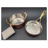 2 petite copper clad pots