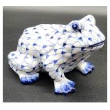 Andrea handpainted blue white frog