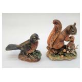 Lefton porcelain squirrel & Napcoware bird planter