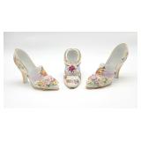Three Limoges porcelain shoes