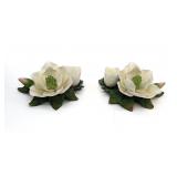 Porcelain magnolia candle holders