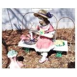 Girl on bench garden decor