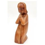 Carved teak praying girl