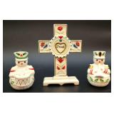 Lenox snowman salt & pepper & cross