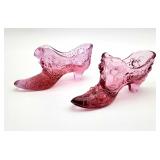 2 pink Fenton glass shoes
