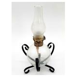 mini oil lamp in unique wrought iron stand